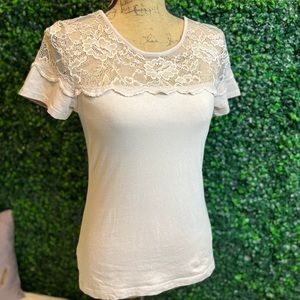H&M blush pink blouse-shirt with lace on top, size Small